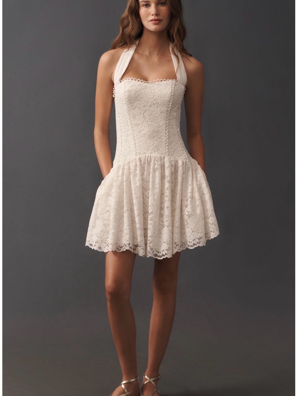 NWT Anthropologie Maeve Lace Halter Drop-Waist Midi Dress Size L
